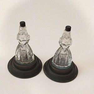 Two Vintage Babs Creations, Glass Perfume Bottle Girls in Dress with Umbrella